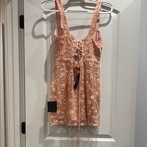 Sequin Lace-Up Dress in Peach